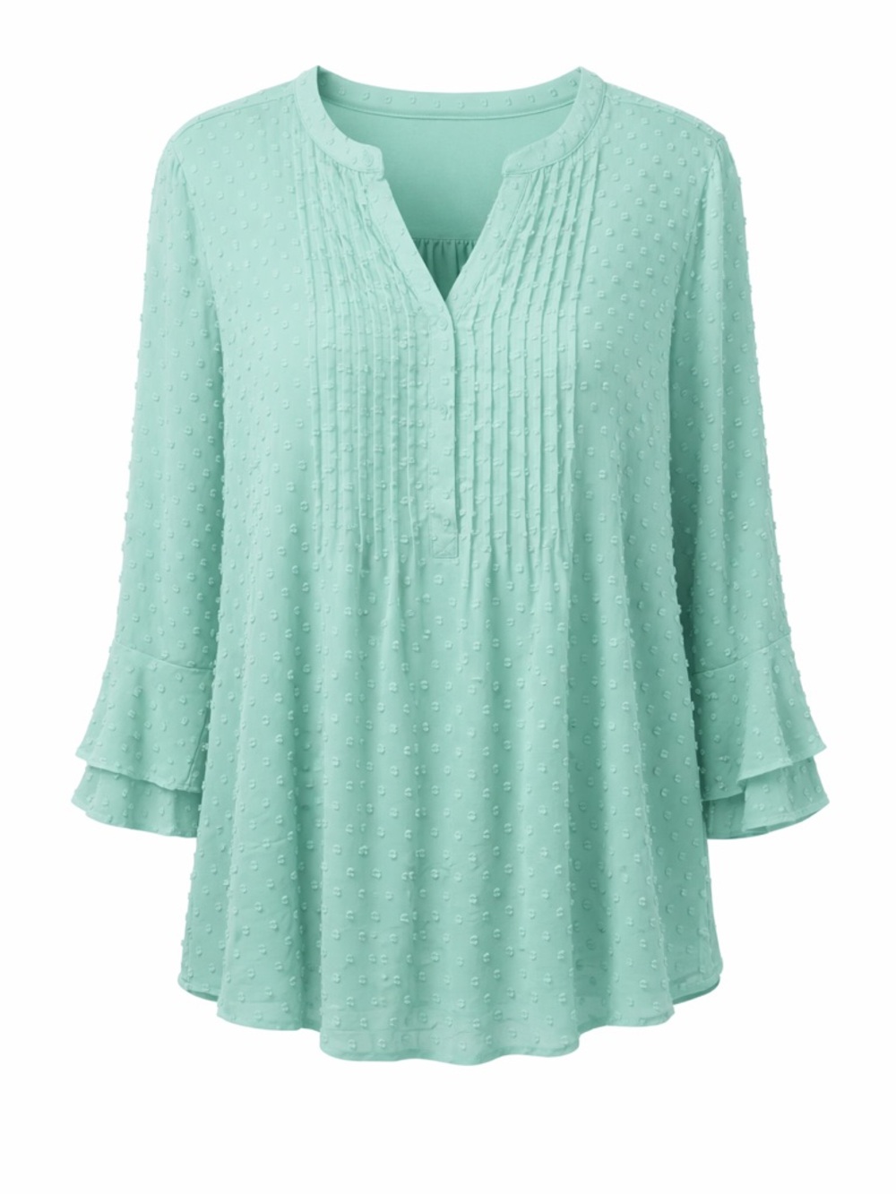 Cottagecore Charter Club Mint Green Swiss Dot Flowy Ruffled Bell Sleeves Blouse